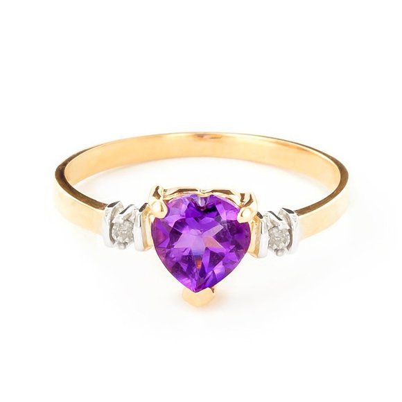 14K. GOLD RING WITH NATURAL AMETHYST & DIAMONDS - Picture 2 of 6